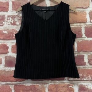 Kasper Top Women's 12 Petite Black White Pinstriped Career Office Camisole Tank